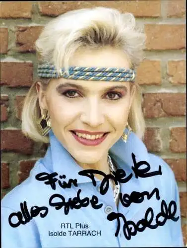 Ak Schauspielerin Isolde Tarrach, Portrait, Autogramm, RTL Plus, Stirnband
