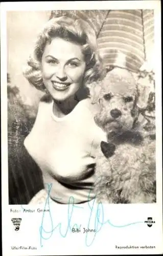 Ak Schauspielerin Bibi Johns, Portrait, Autogramm, Hund