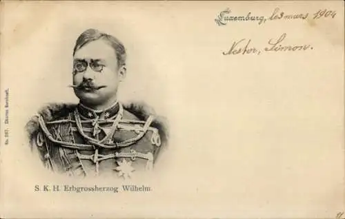 Ak Erbgroßherzog Wilhelm IV. von Luxemburg, Portrait, Zwicker, Husarenuniform