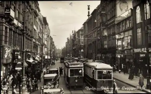 Ak Berlin Mitte, Leipziger Straße, Straßenbahnen