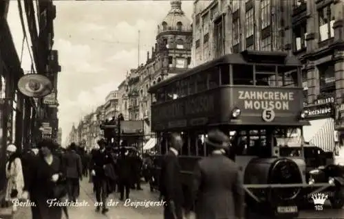 Ak Berlin Mitte, Leipziger Straße, Friedrichstraße, Doppeldeckerbus