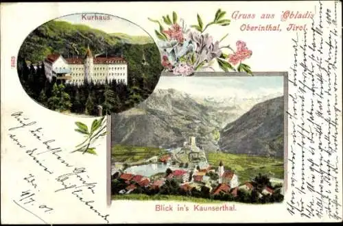 Ak Obladis in Tirol, Kurhaus, Blick ins Kaunsertal
