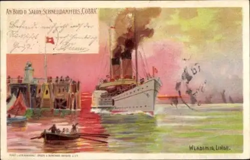 Künstler Litho Linde, Wladimir, Dampfer Cobra, HAPAG Seebäderdienst