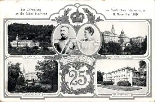 Ak Gera in Thüringen, Silberhochzeit im Reussischen Fürstenhaus 1909, Heinrich XXVII, Schlösser