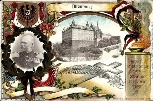 Passepartout Ak Altenburg in Thüringen, Schloss, Herzog Ernst I, Trauerkarte