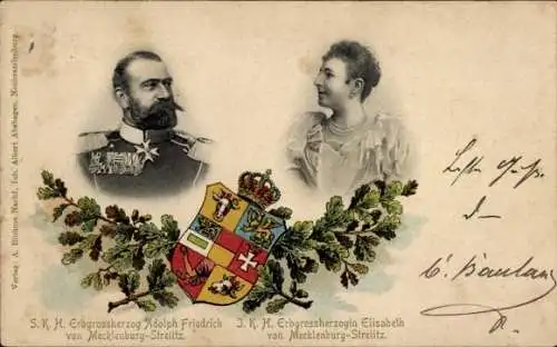 Wappen Ak Erbgroßherzog Adolph Friedrich von Mecklenburg-Strelitz, Erbgroßherzogin Elisabeth