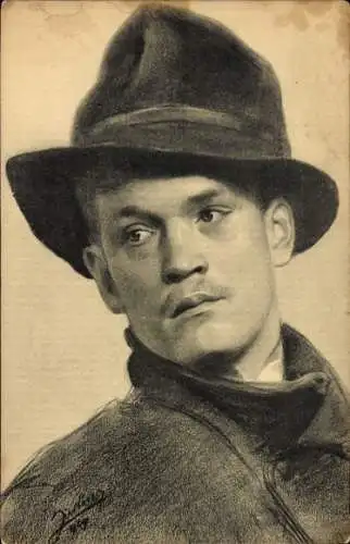 Künstler Ak Zickner, R., Studien-Köpfe Nr. 6801, Portrait von einem Mann mit Hut