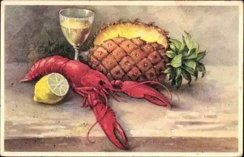 Ak Hummer, Ananas, Zitrone, Weinglas
