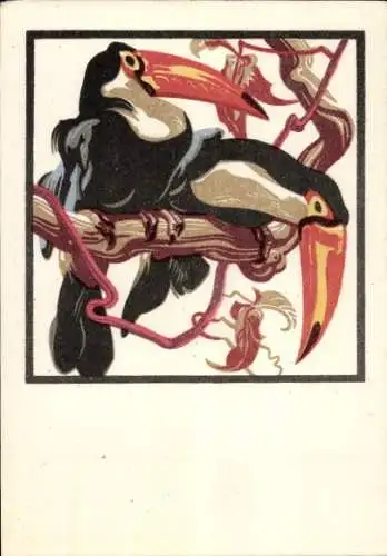Künstler Ak Bresslern Roth, N. vv., Zwei Papageien, Tukane