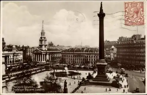 Ak London City England, Trafalgar Square, Nelson Monument