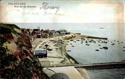 Ak Helgoland, Unterland, Strand, Anlegebrücke