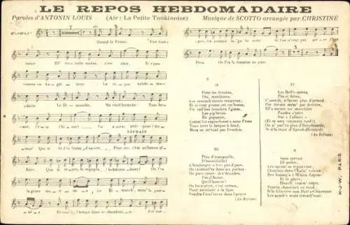 Lied Ak Le repos hebdomadaire, Text Antonin Louis, Musik Scotto, Christine