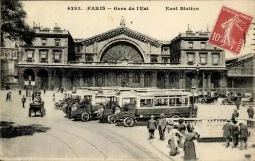 Ak Paris Frankreich, Blick auf den Ostbahnhof, Straßenseite, Omnibusse