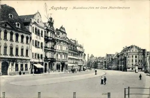 Ak Augsburg in Schwaben, Maximilians Platz mit Obere Maximilianstraße