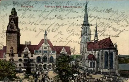 Ak Duisburg im Ruhrgebiet, Rathaus, Salvatorkirche