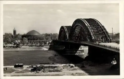 Ak Düsseldorf am Rhein, Rheinbrücke, Rheinhalle, Planetarium