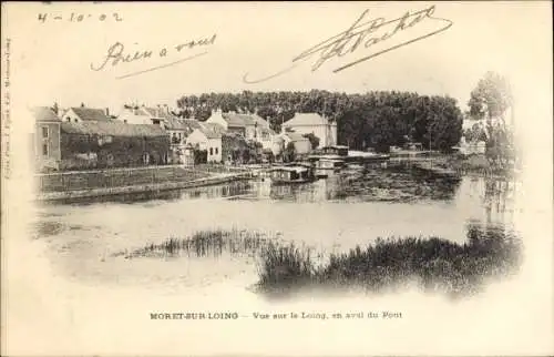 Ak Moret sur Loing Seine et Marne, Vue sur le Loing, en aval du Pont
