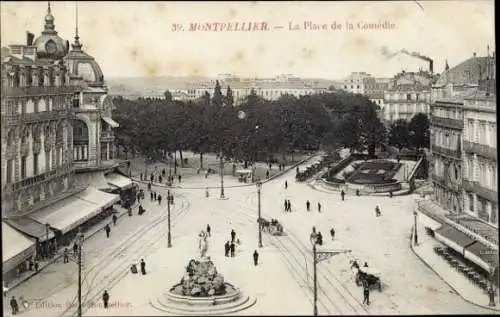 Ak Montpellier Hérault, Place de la Comedie