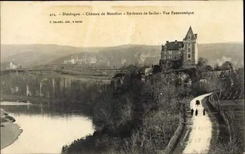 Ak Sarlat la Canéda Dordogne, Panorama, Montfort Schloss