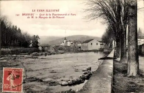 Ak Brassac Tarn,  Quai de la Fourtoumarie, Parc de M. le Marquis de St-Vincent