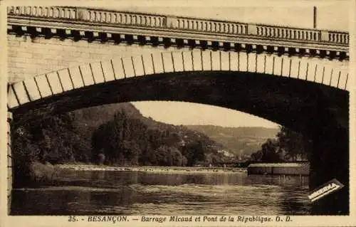 Ak Besançon Doubs, Barrage Micand, Pont de la Republique