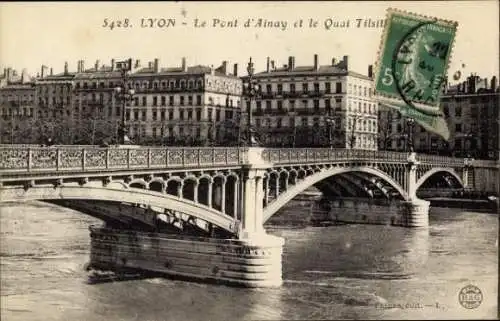 Ak Lyon Rhône, Pont d'Ainay, Quai Tilsit