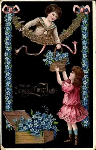 Ak Glückwunsch Neujahr, Kinder, Vergissmeinnicht
