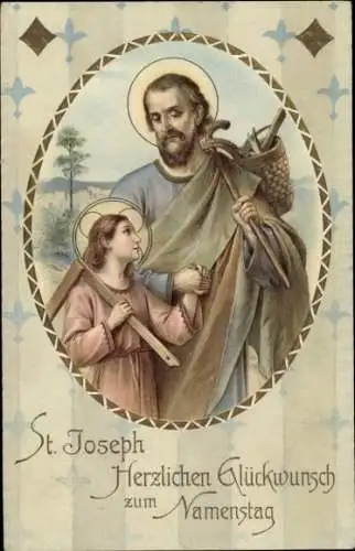 Präge Passepartout Ak Glückwunsch Namenstag, Jesus, Josef