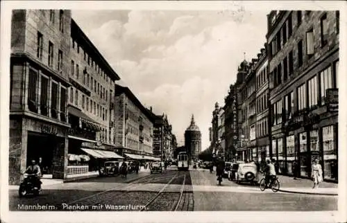 Ak Mannheim in Baden, Planken, Wasserturm, Straßenbahn
