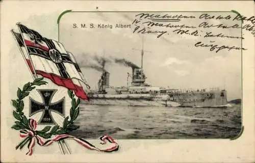 Passepartout Ak Deutsches Kriegsschiff, SMS König Albert, Kaiserliche Marine