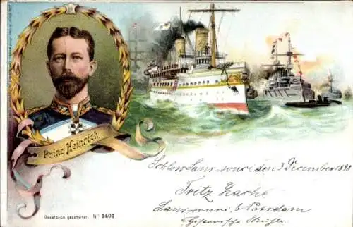 Litho Großadmiral Prinz Heinrich von Preußen, Kriegsschiffe, Kaiserliche Marine