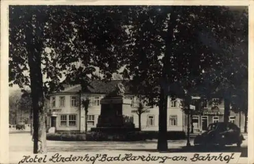 Ak Bad Harzburg am Harz, Hotel Lindenhof, Löwenskulptur, am Bahnhof