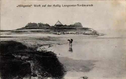 Ak Hallig Langeness Langeneß Nordfriesland, Hilligenlei Werft, Wattsucher