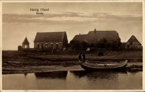 Ak Hallig Oland Nordfriesland, Kirche, Boot