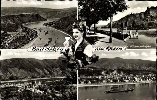 Ak Bad Salzig Boppard am Rhein, Gesamtansicht, Rheinanlagen