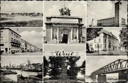 Ak Wesel am Niederrhein, Berliner Tor, Rathaus, Denkmal, Hafen, Rheinbrücke, Kreisverwaltung