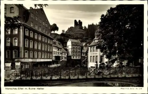 Ak Monschau Montjoie in der Eifel, Ortspartie, Ruine Haller