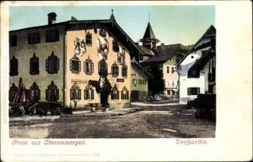 Ak Oberammergau in Oberbayern, Dorfpartie