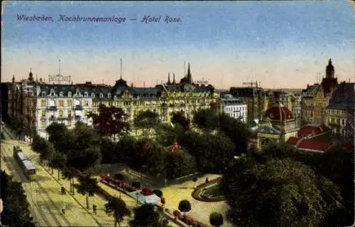 Ak Wiesbaden in Hessen, Kochbrunnenanlage, Hotel Rose