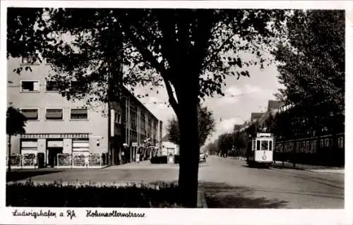 Ak Ludwigshafen am Rhein, Hohenzollernstraße, Gaststätte Rheinpfalz, Straßenbahn