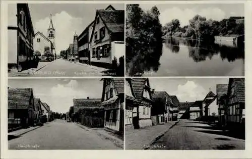 Ak Neuburg Obrigheim in der Pfalz, Kirche, Schule, Hauptstraße