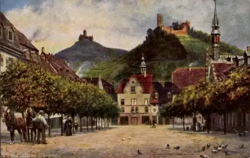 Künstler Ak Weinheim an der Bergstraße Baden, Marktplatz