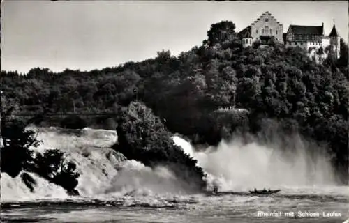 Ak Neuhausen am Rheinfall Kanton Schaffhausen, Rheinfall, Wasserfall, Schloss Laufen