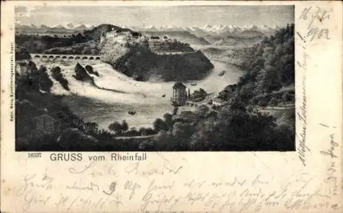 Künstler Ak Neuhausen am Rheinfall Kanton Schaffhausen, Rheinfall, Wasserfall, Schloss Laufen
