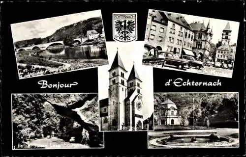 Ak Echternach Luxemburg, Brücke, Markt, Pavillon, Basilika