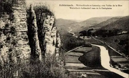 Ak Echternach Luxemburg, Wolfsschlucht und Lanneley mit Vallée de la Sûre