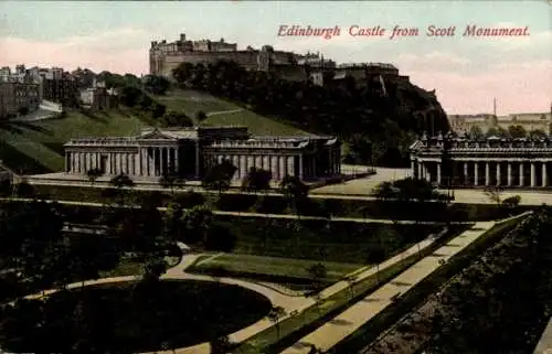 Ak Edinburgh Schottland, Burg vom Scott Monument