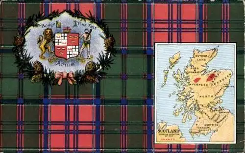 Wappen Landkarten Ak Schottland, Kiefernbaum, Abzeichen