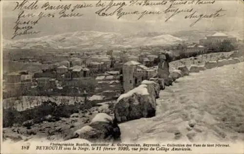 Ak Beirut Beirut Libanon, Schnee, 11. Februar 1920, Blick vom American College