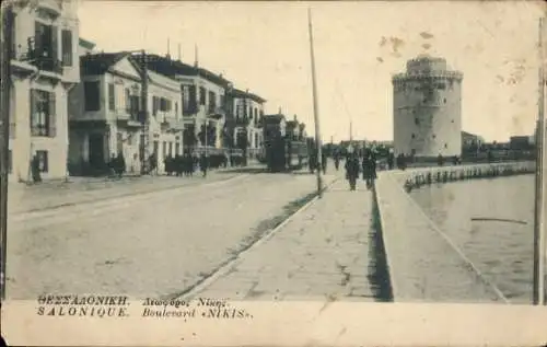 Ak Saloniki Thessaloniki Griechenland, Boulevard Nikis, Weißer Turm